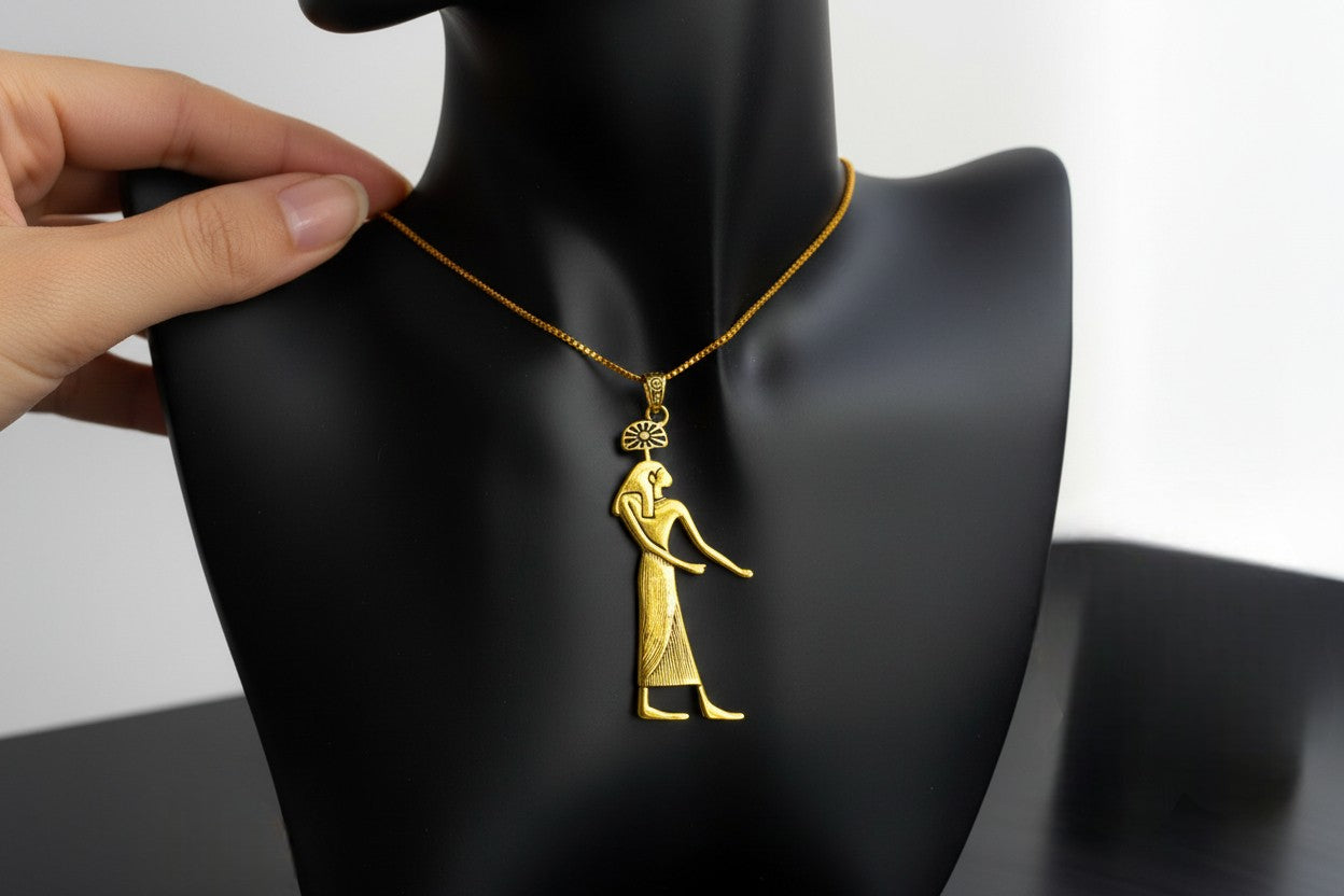 Gold Seshet Pendant, Egyptian Goddess Necklace, Divine Talisman
