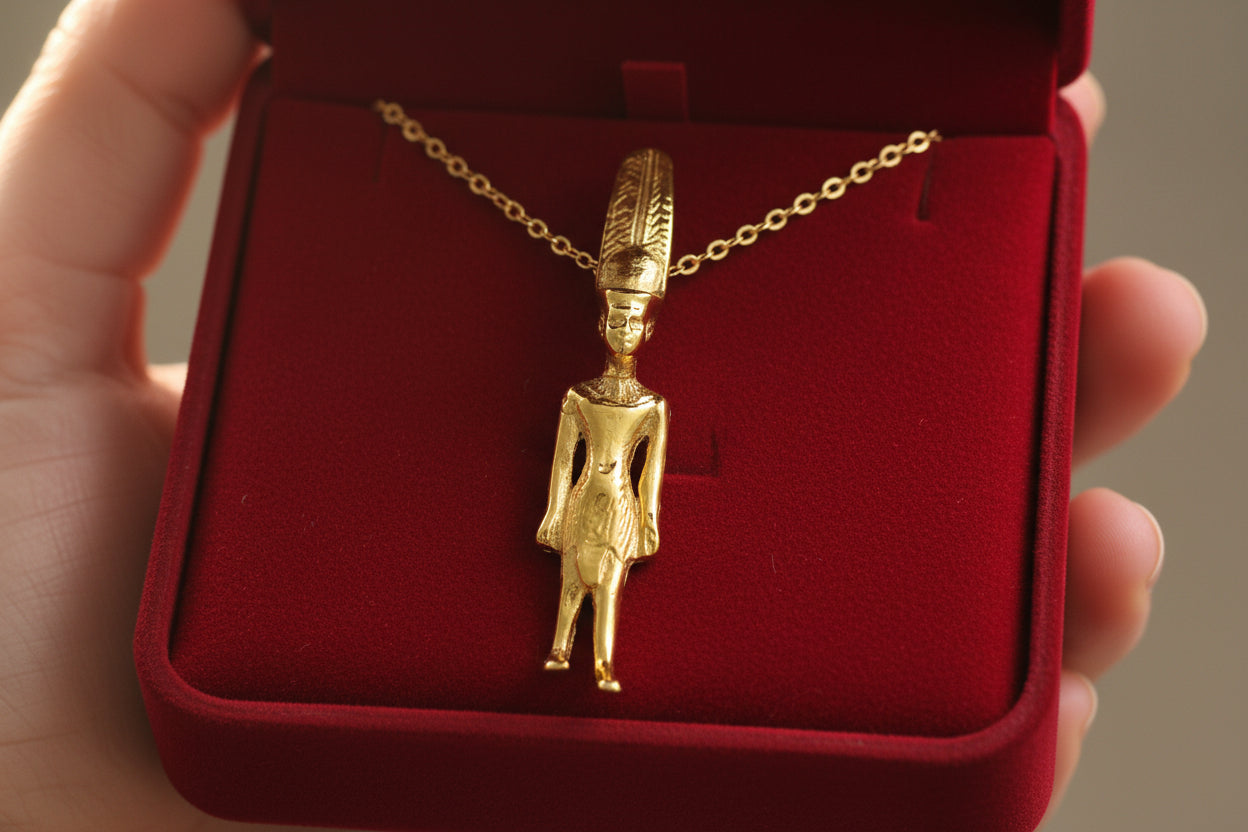 Gold God Amun Pendant Necklace, Egyptian Revival Talisman