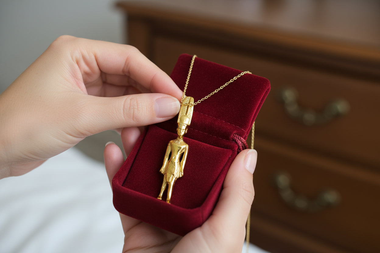 Gold God Amun Pendant Necklace, Egyptian Revival Talisman