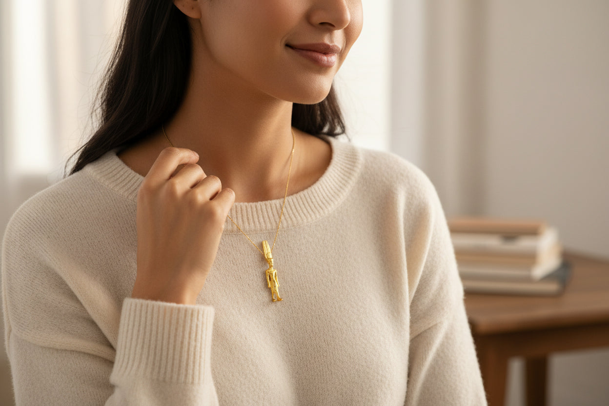 Gold God Amun Pendant Necklace, Egyptian Revival Talisman