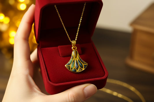 Gold Lotus Flower Abalone Pendant, Egyptian Lily Necklace