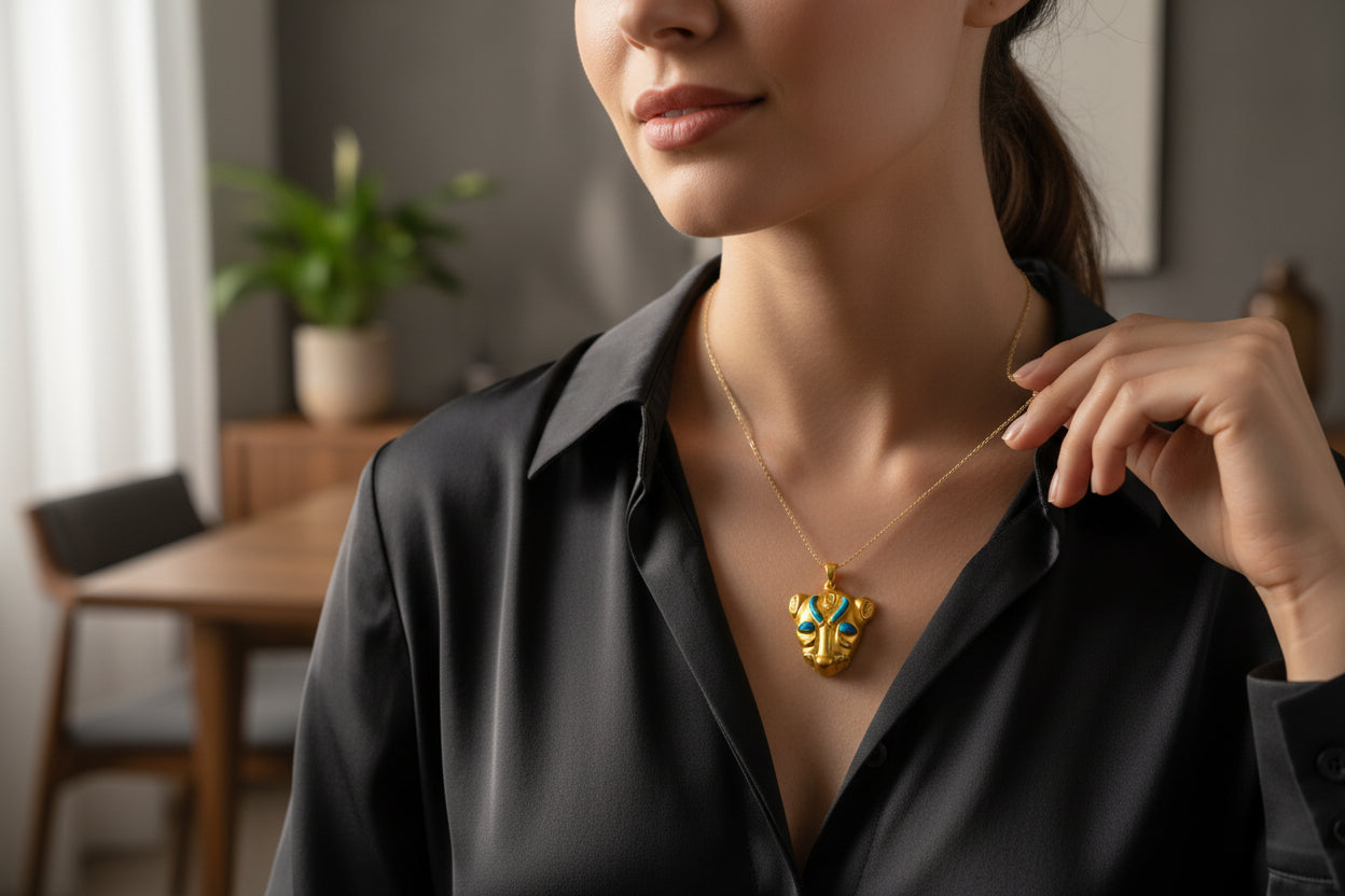 Gold Goddess Sekhmet Opal Pendant Necklace, Egyptian Jewelry