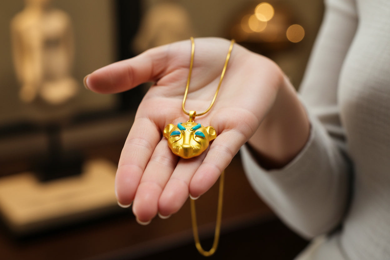 Gold Goddess Sekhmet Opal Pendant Necklace, Egyptian Jewelry