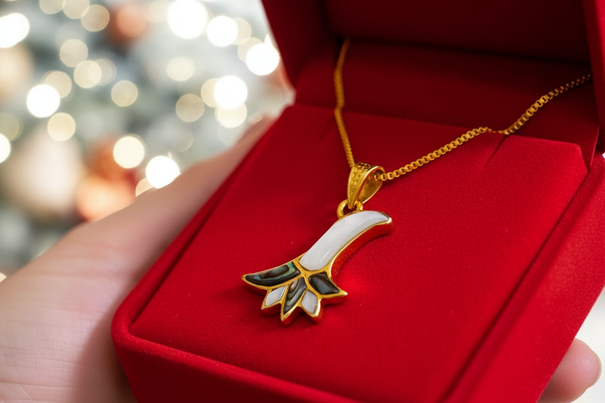Gold Lotus Flower Abalone Necklace, Egyptian Talisman Pendant