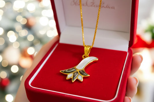 Gold Lotus Flower Abalone Necklace, Egyptian Talisman Pendant