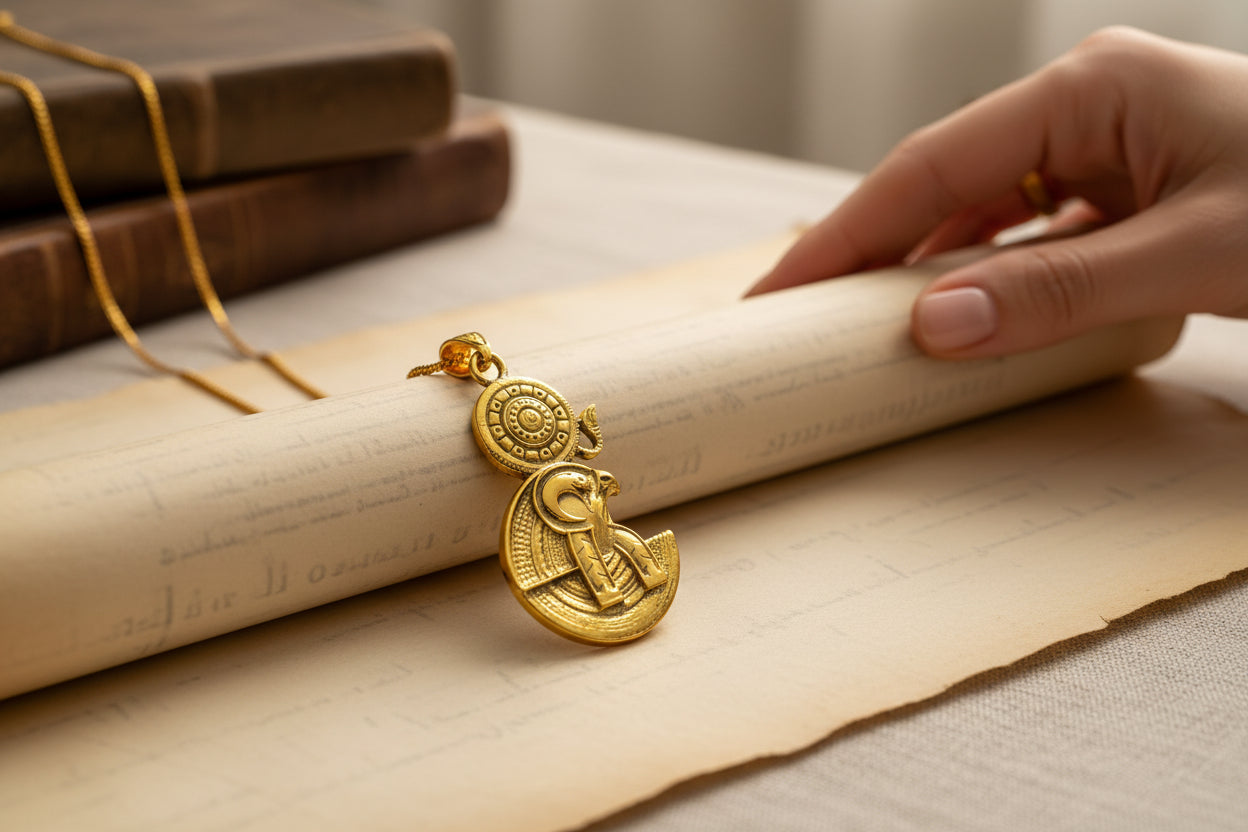 Gold God Horus Pendant, Egyptian Revival Necklace