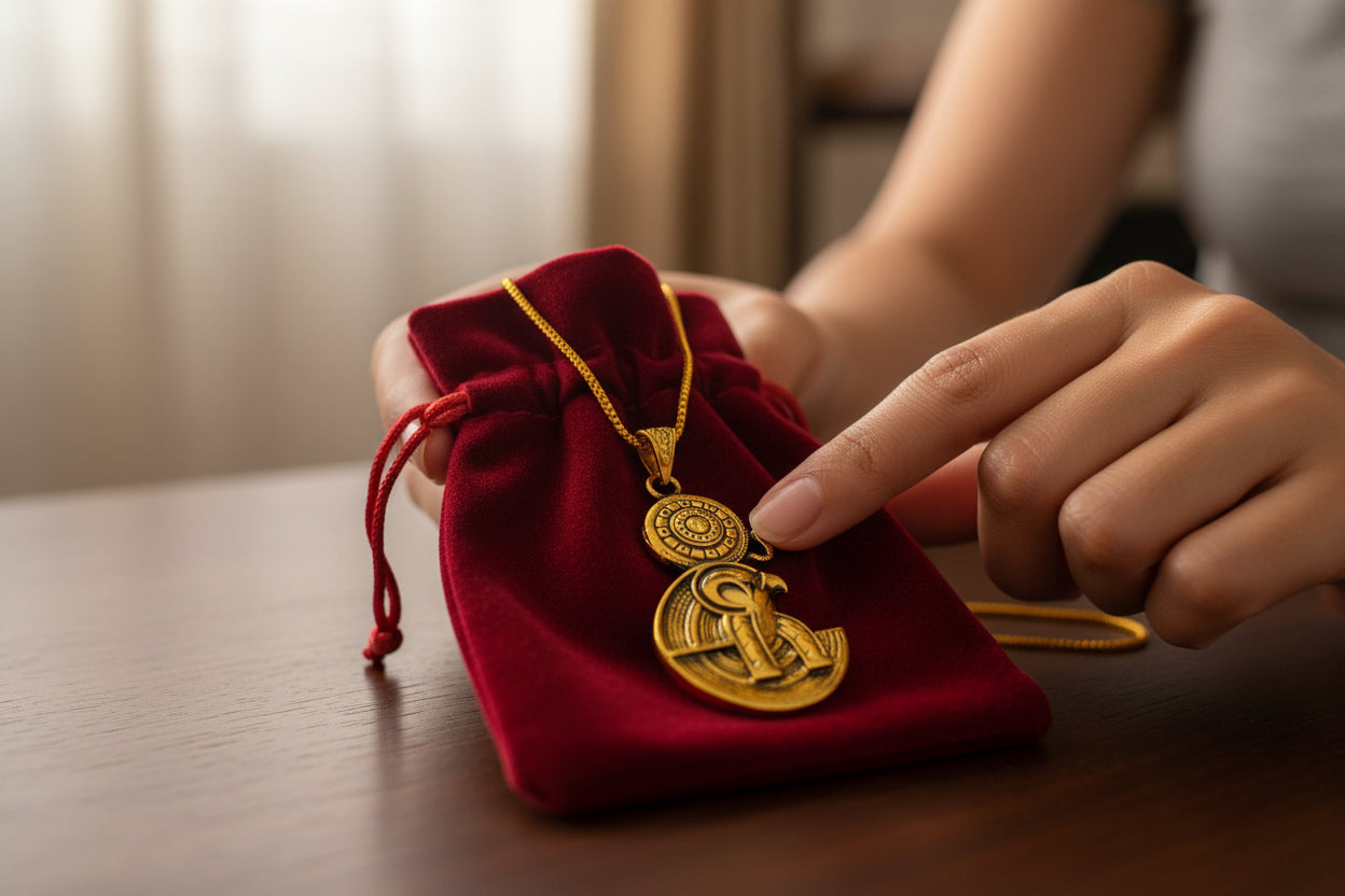 Gold God Horus Pendant, Egyptian Revival Necklace