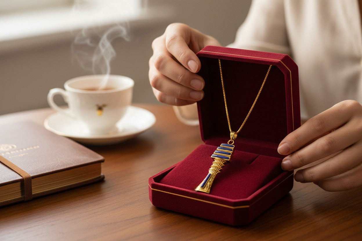 Gold Lapis Lazuli Djed Pillar Pendant, Egyptian Talisman Necklace