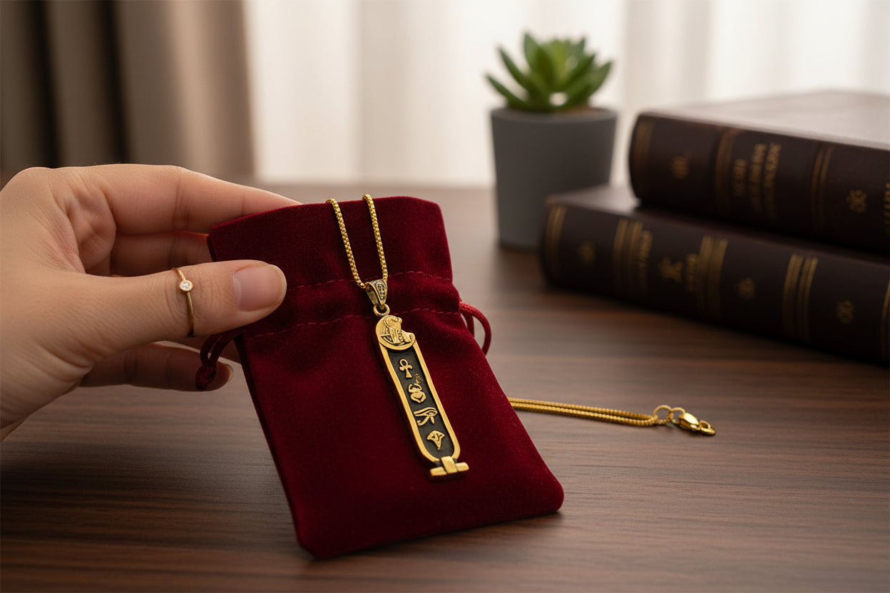 Gold God Horus Cartouche Necklace, Egyptian Jewelry, Gift For men and Women