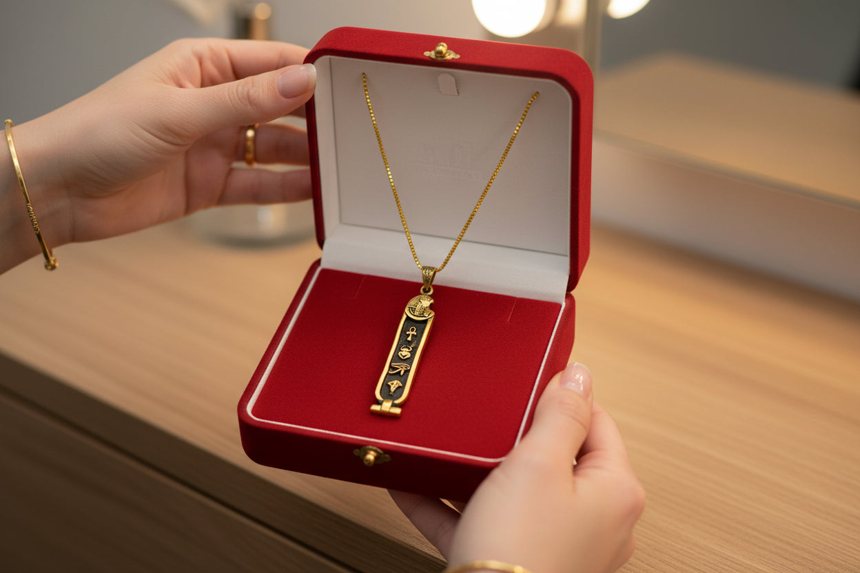 Gold God Horus Cartouche Necklace, Egyptian Jewelry, Gift For men and Women