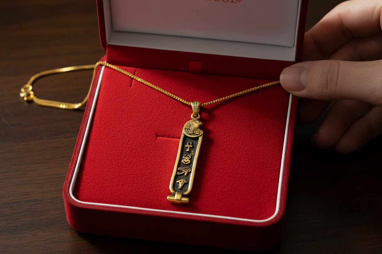 Gold God Horus Cartouche Necklace, Egyptian Jewelry, Gift For men and Women