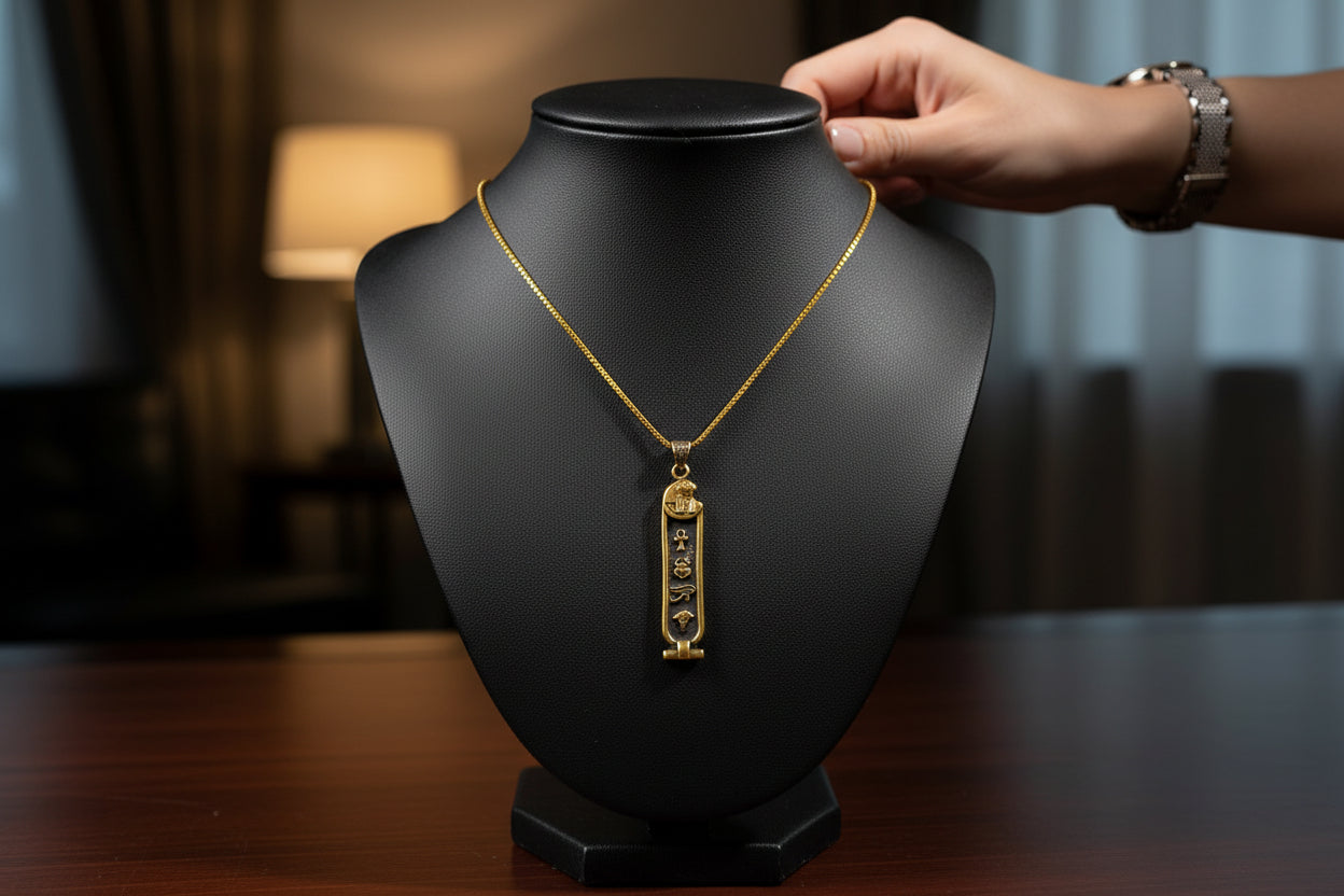 Gold God Horus Cartouche Necklace, Egyptian Jewelry, Gift For men and Women