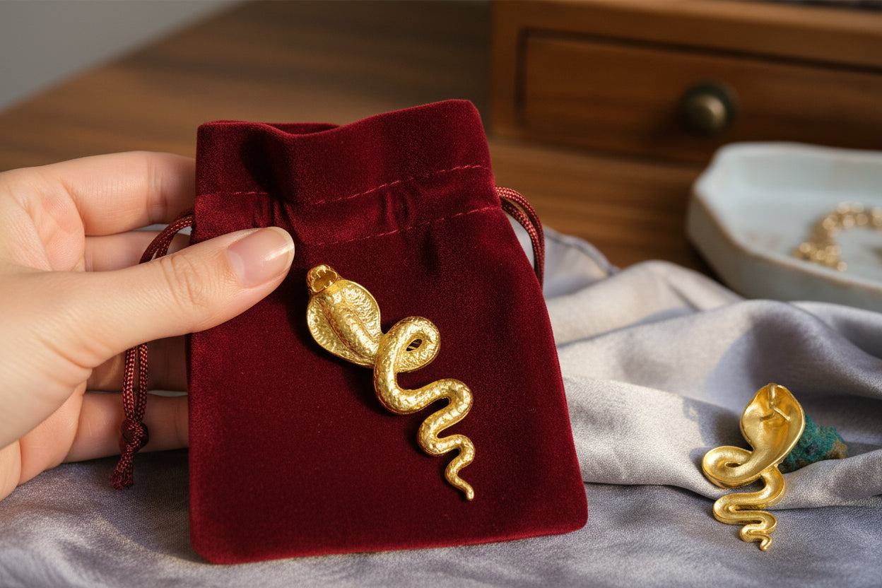 Large Gold Wadjet Snake Pendant Necklace, Egyptian Goddess Jewelry