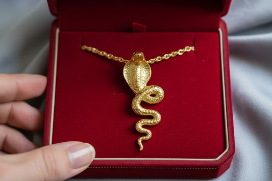 Large Gold Wadjet Snake Pendant Necklace, Egyptian Goddess Jewelry