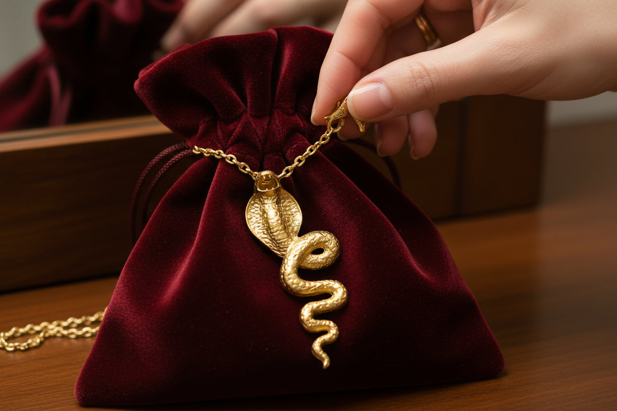Large Gold Wadjet Snake Pendant Necklace, Egyptian Goddess Jewelry