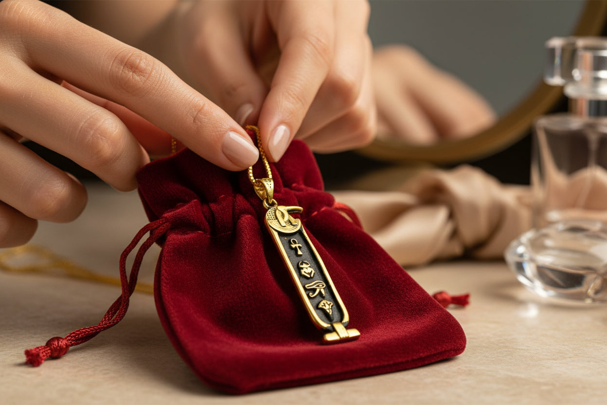 Gold God Thoth Cartouche Necklace, Egyptian Jewelry, Gift For men and Women