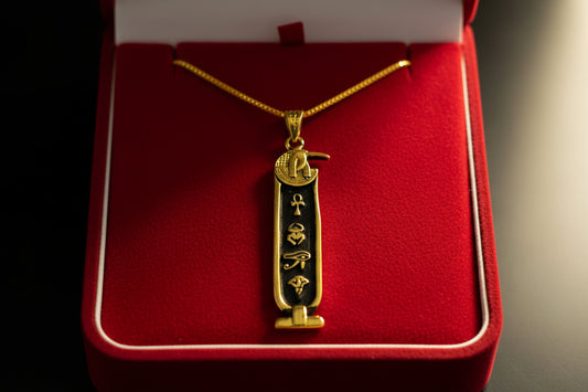 Gold God Thoth Cartouche Necklace, Egyptian Jewelry, Gift For men and Women