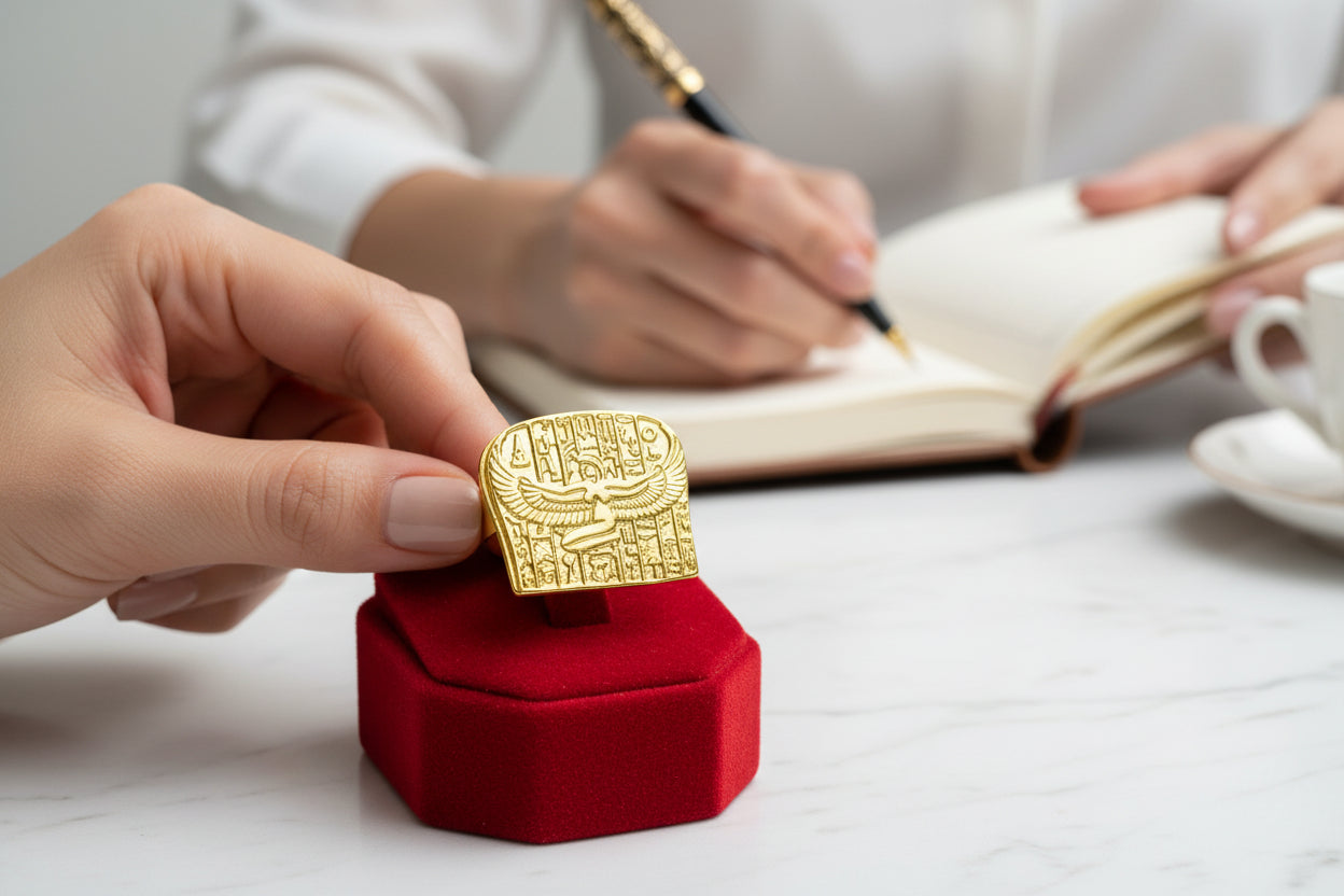Gold Goddess Isis Ring, Egyptian Jewelry, Revival Jewelry, Adjustable Talisman Ring, Divine Minimalist, Gift for Men and Women