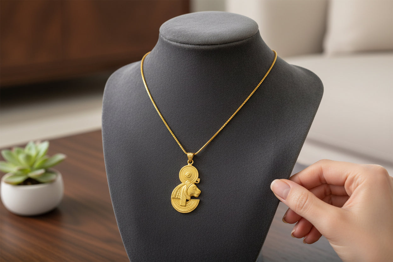 Gold Sekhmet Pendant, Egyptian Revival Necklace, Divine Talisman