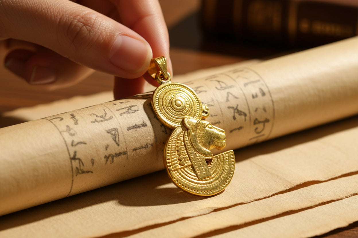 Gold Sekhmet Pendant, Egyptian Revival Necklace, Divine Talisman