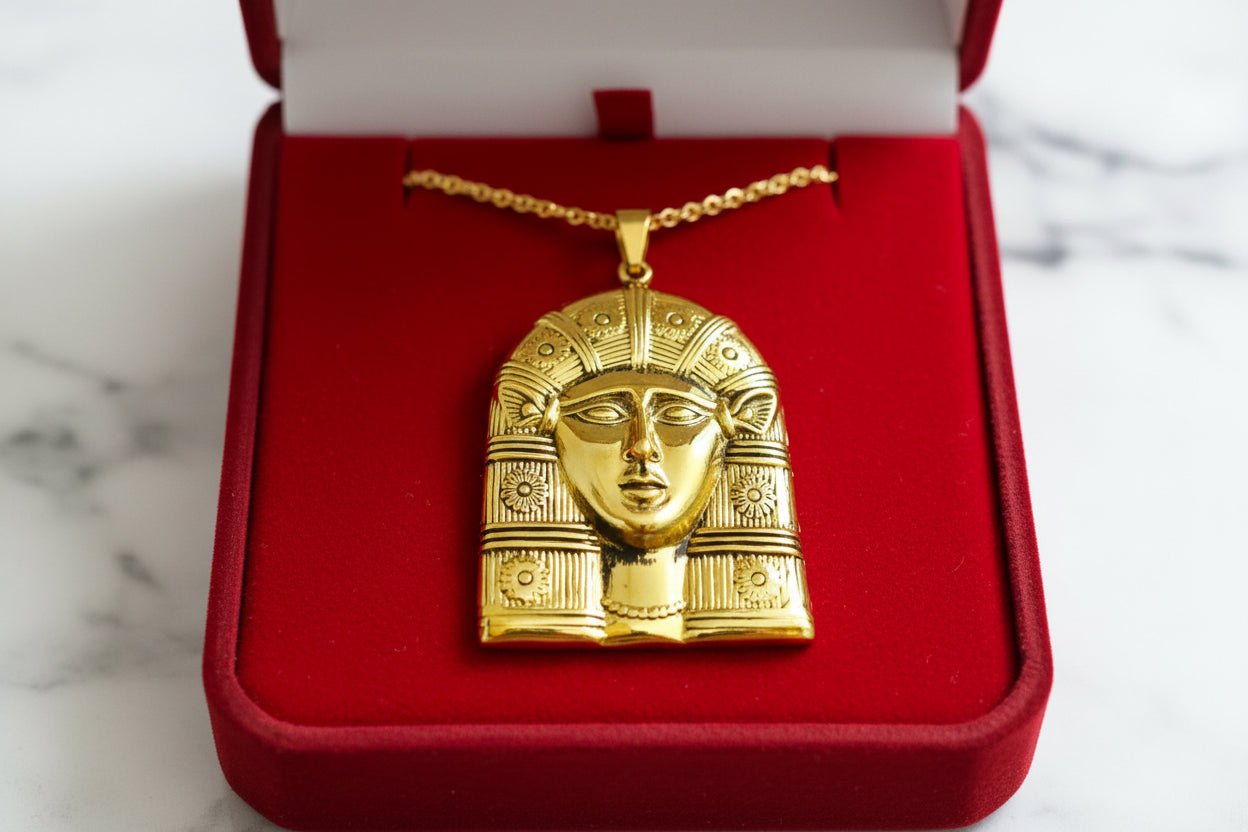 Gold Goddess Hathor Pendant: Large Egyptian Goddess Necklace