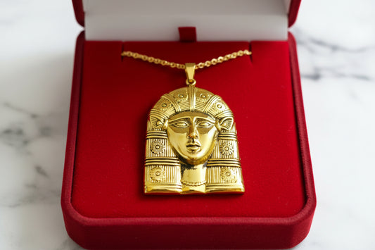 Gold Goddess Hathor Pendant: Large Egyptian Goddess Necklace