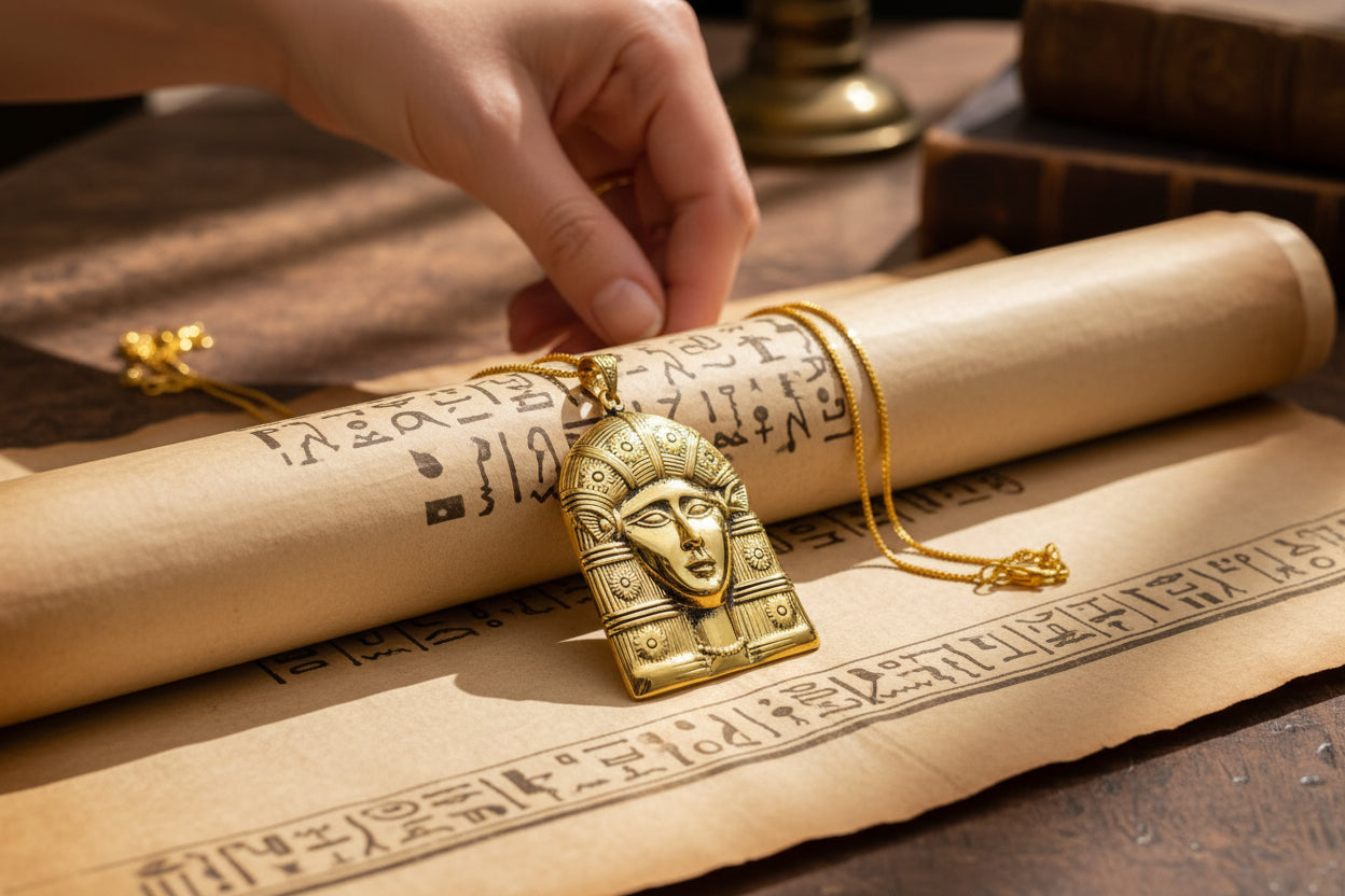 Gold Goddess Hathor Pendant: Large Egyptian Goddess Necklace