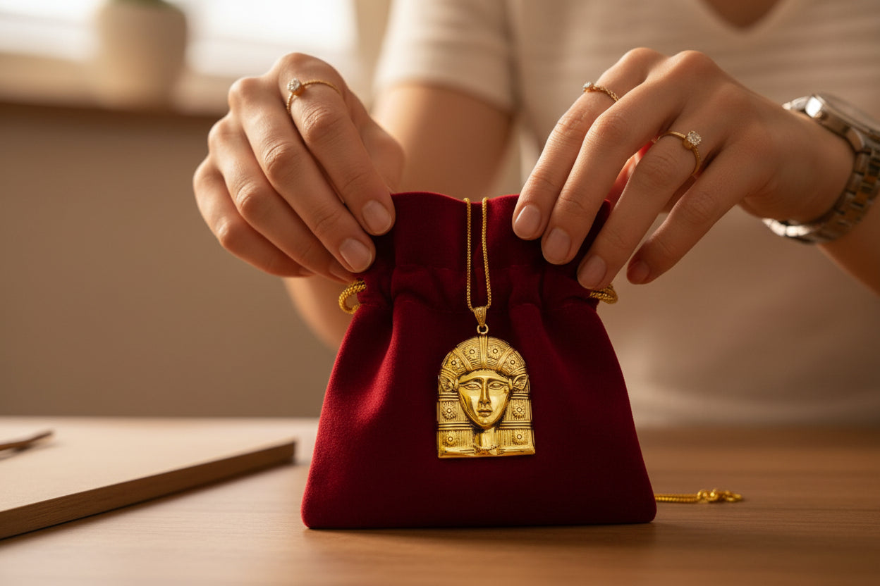 Gold Goddess Hathor Pendant: Large Egyptian Goddess Necklace