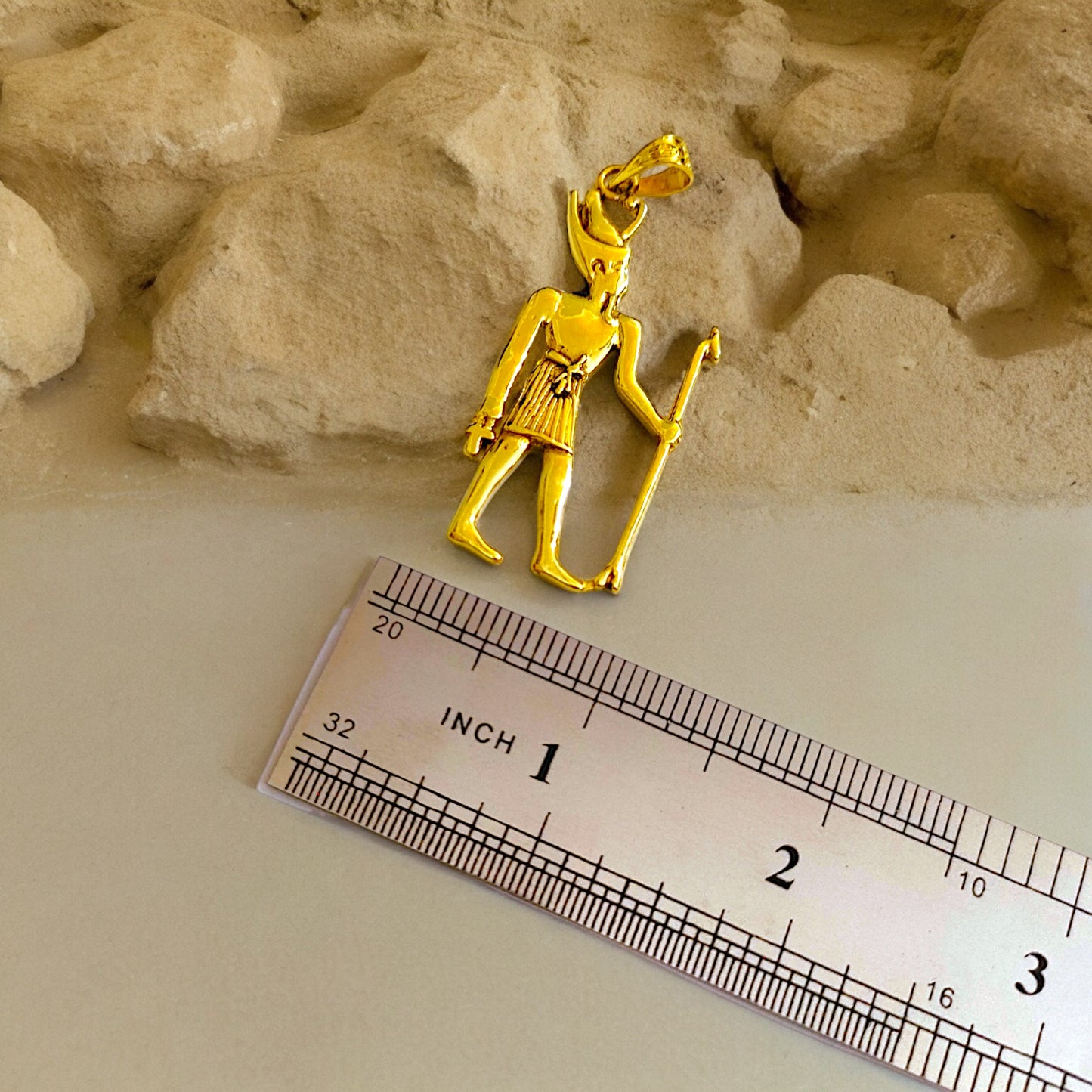 Gold God Amun Pendant Necklace, Egyptian Revival Jewelry Talisman