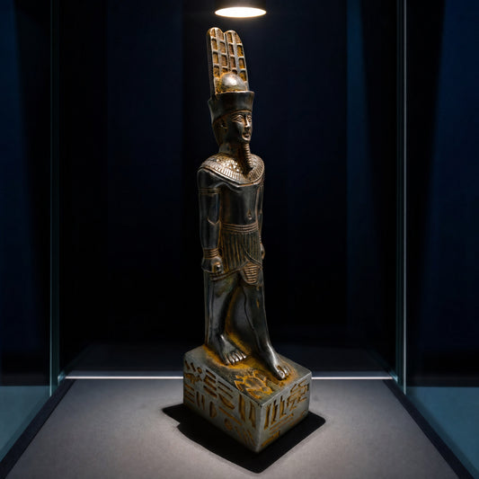 Handmade Basalt God Amun Statue, Ancient Egyptian God Sculpture, Pharaoh Decor, Museum Replica, Mythology Gift, Home Altar, Artisan Carving