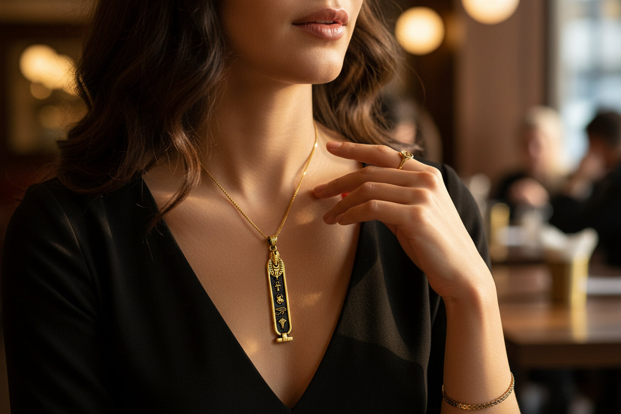 Gold God Anubis Cartouche Necklace, Egyptian Jewelry, Gift For men and Women