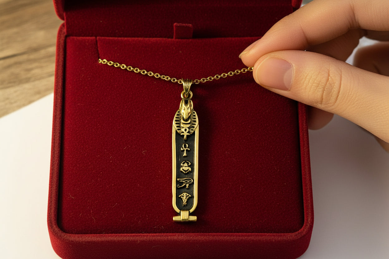Gold God Anubis Cartouche Necklace, Egyptian Jewelry, Gift For men and Women