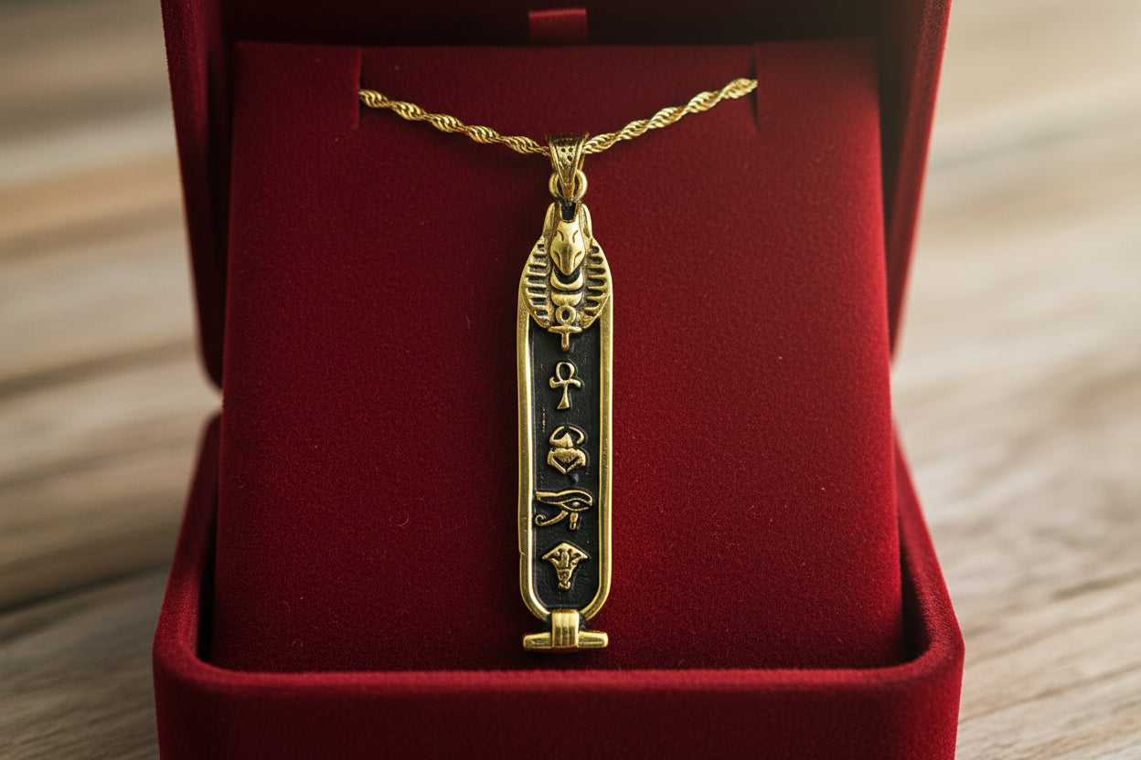 Gold God Anubis Cartouche Necklace, Egyptian Jewelry, Gift For men and Women