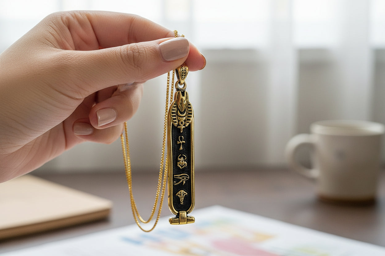 Gold God Anubis Cartouche Necklace, Egyptian Jewelry, Gift For men and Women