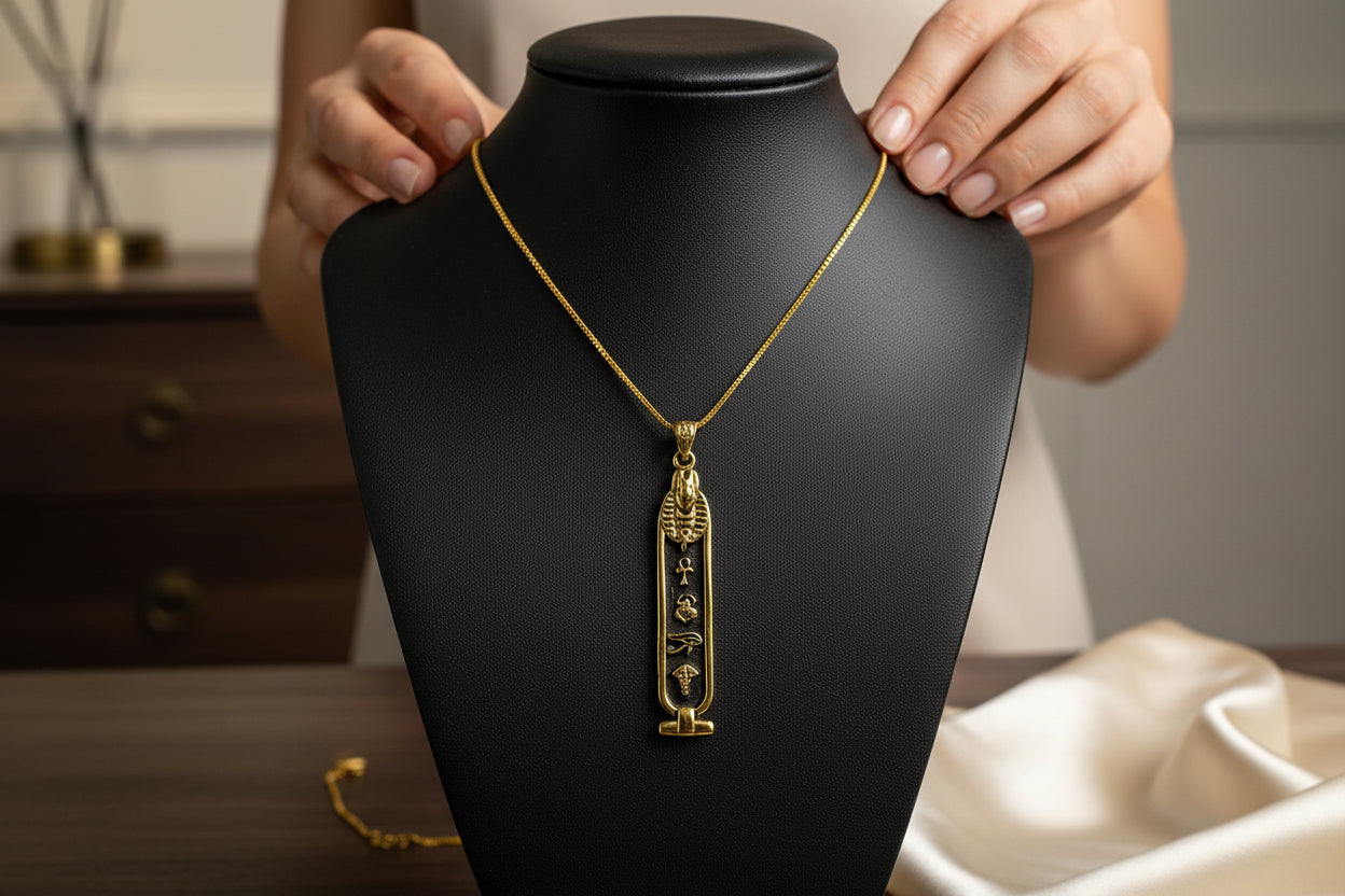 Gold God Anubis Cartouche Necklace, Egyptian Jewelry, Gift For men and Women