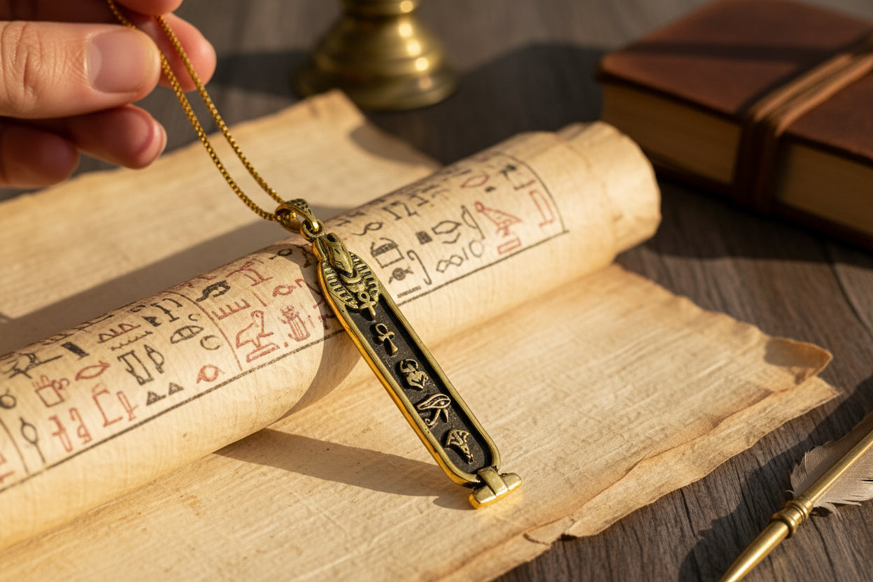 Gold God Anubis Cartouche Necklace, Egyptian Jewelry, Gift For men and Women