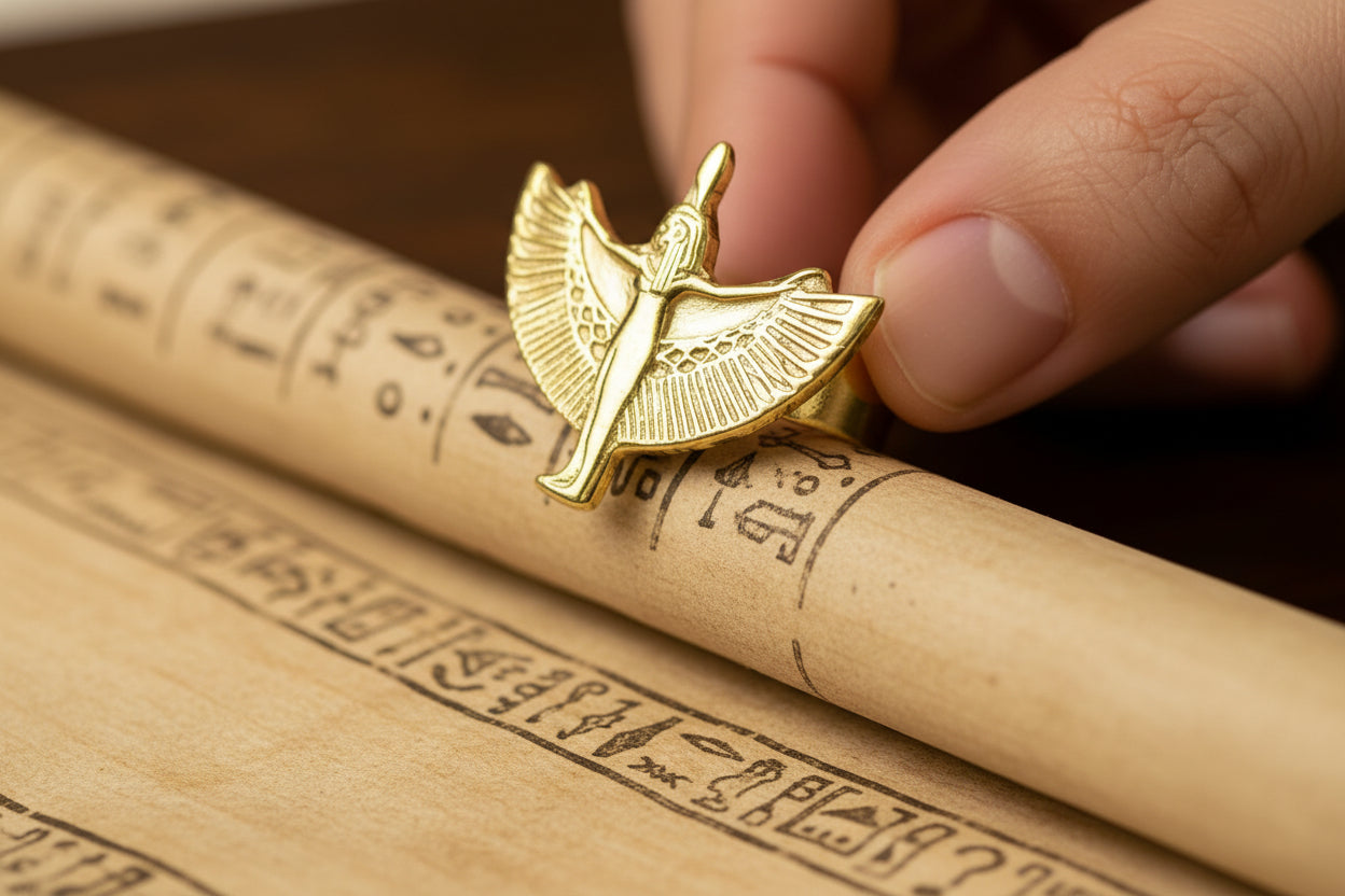 Gold Goddess Maat Ring, Egyptian Talisman, Adjustable Divine Ring