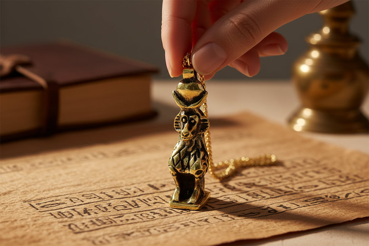 Gold Egyptian God Thoth Pendant, Antique Djehuty Jewelry