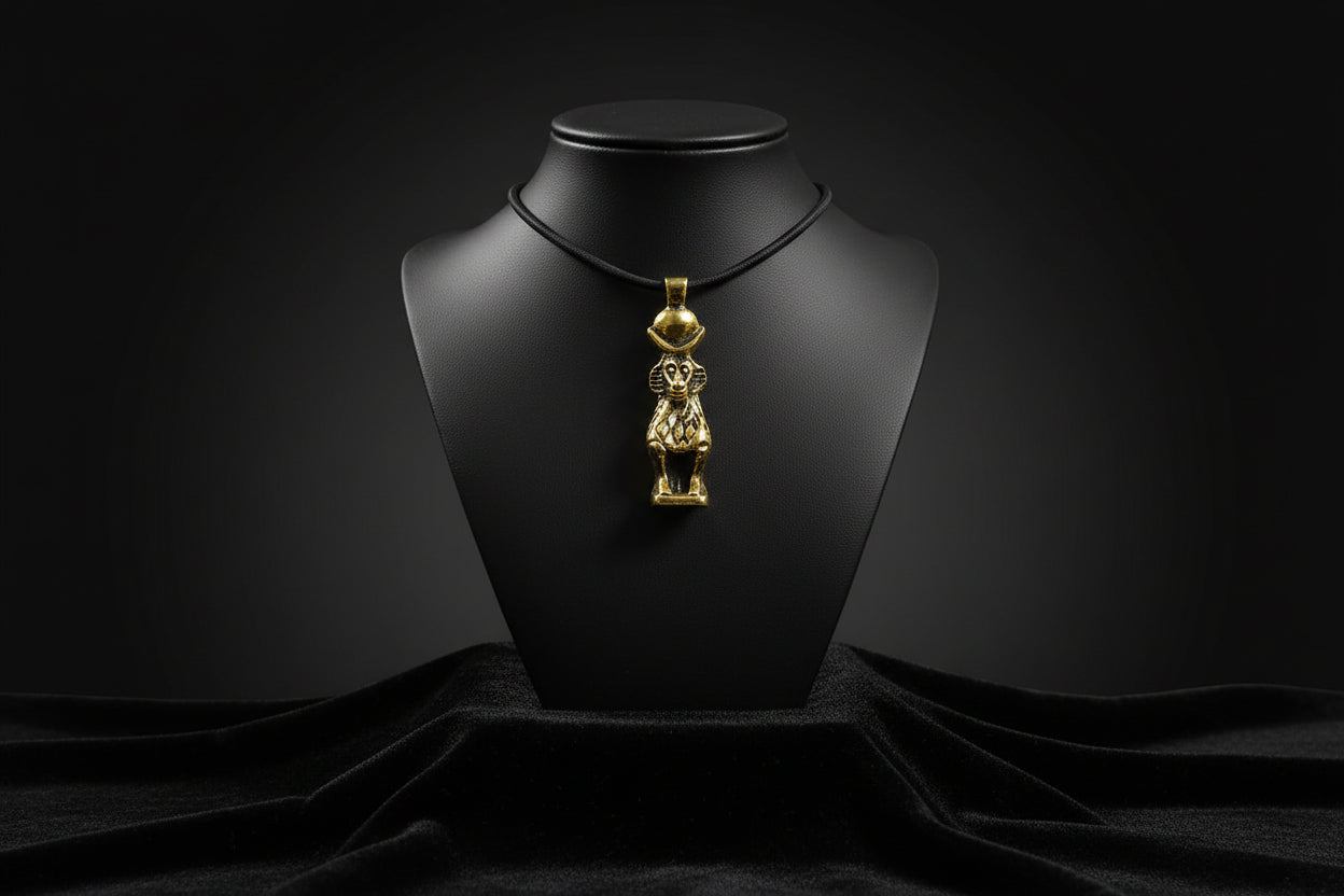 Gold Egyptian God Thoth Pendant, Antique Djehuty Jewelry