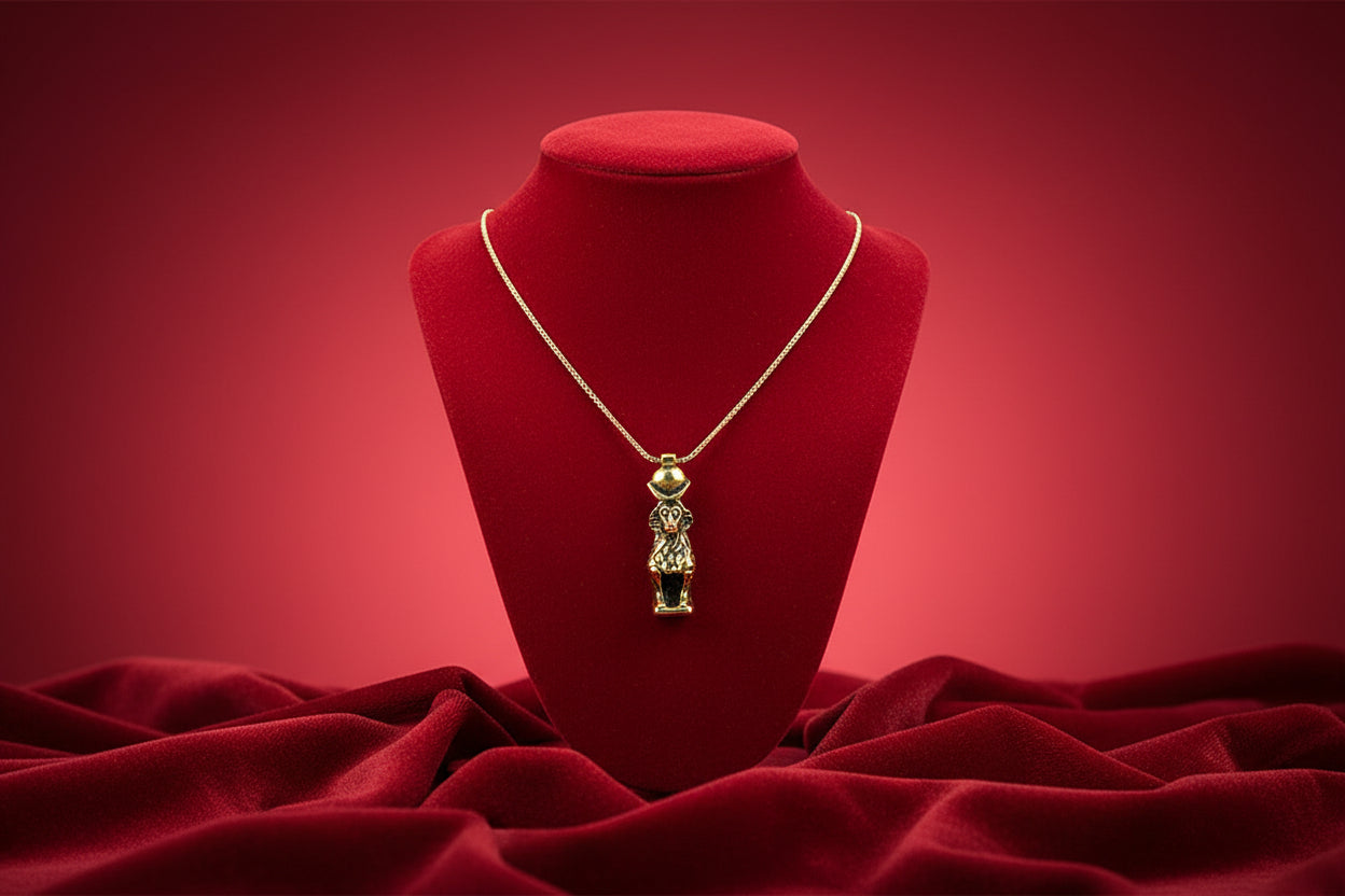 Gold Egyptian God Thoth Pendant, Antique Djehuty Jewelry