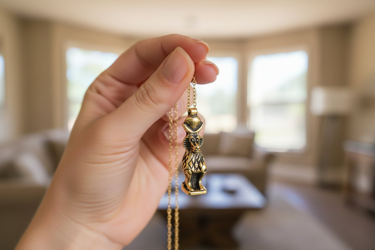 Gold Egyptian God Thoth Pendant, Antique Djehuty Jewelry