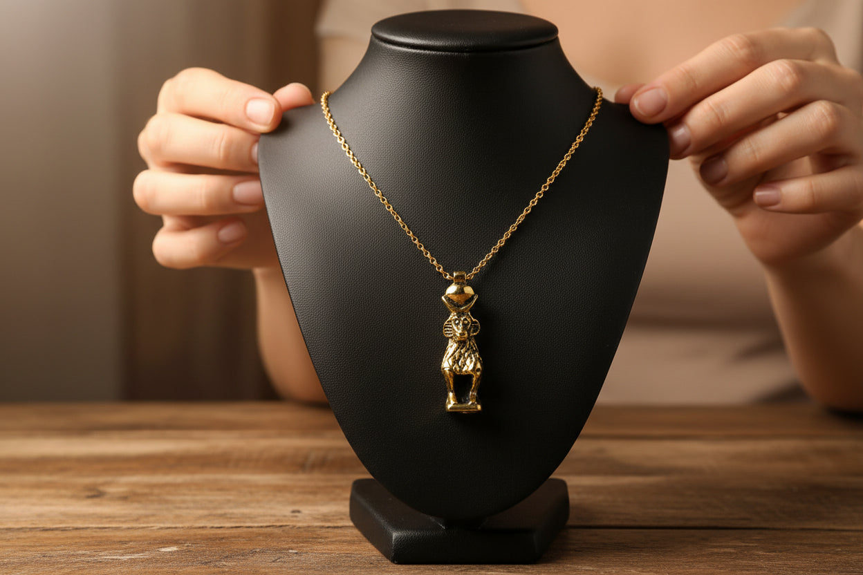 Gold Egyptian God Thoth Pendant, Antique Djehuty Jewelry