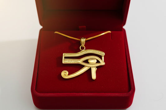 Gold Eye of Horus Pendant, Egyptian Revival Talisman Jewelry