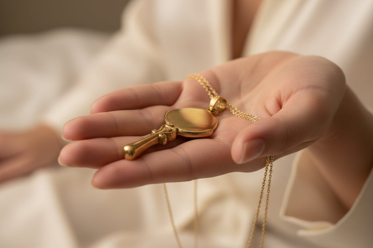 Goddess Hathor Mirror Pendant Necklace, Egyptian Revival Talisman