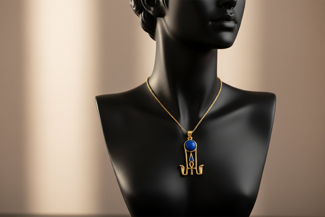 Gold Sun Disk Opal Pendant, Handmade Egyptian Protection Necklace