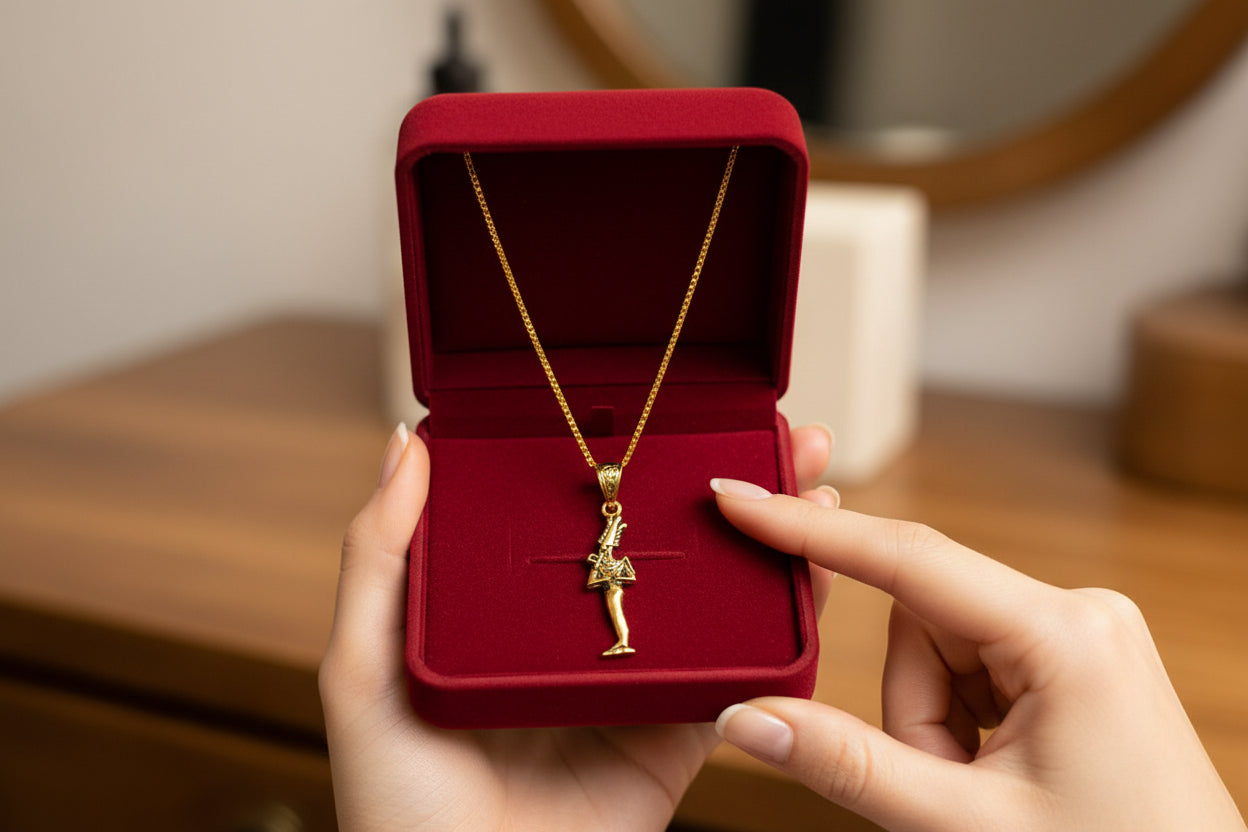 Gold God Osiris Pendant Necklace, Egyptian Revival Talisman