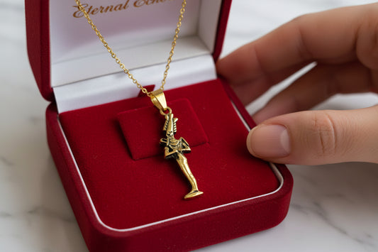 Gold God Osiris Pendant Necklace, Egyptian Revival Talisman