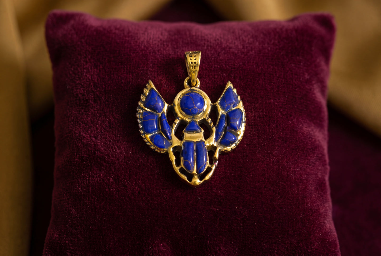 Gold Scarab Lapis Lazuli Pendant Necklace, Egyptian Revival Jewelry, Ancient Egypt Talisman, Protection Charm, Handmade Gift, Sacred Symbol