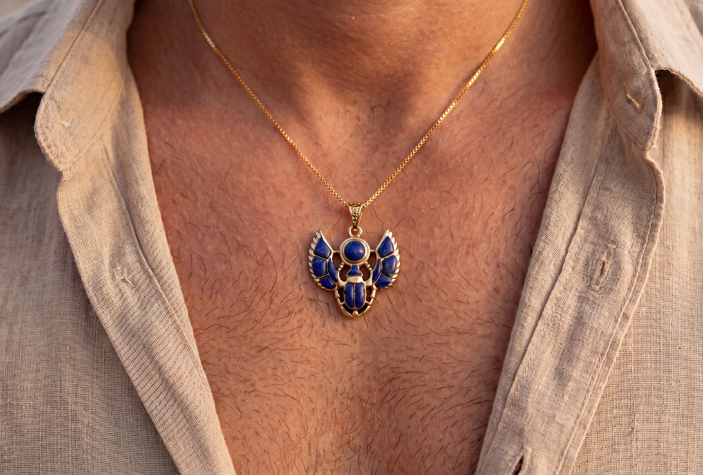 Gold Scarab Lapis Lazuli Pendant Necklace, Egyptian Revival Jewelry, Ancient Egypt Talisman, Protection Charm, Handmade Gift, Sacred Symbol