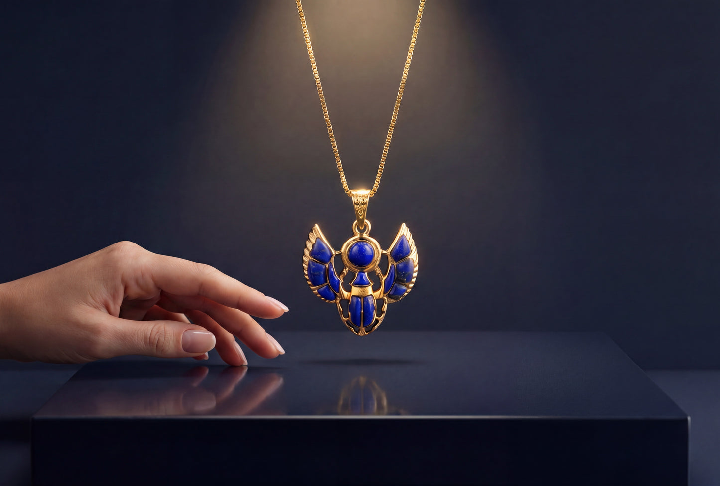 Gold Scarab Lapis Lazuli Pendant Necklace, Egyptian Revival Jewelry, Ancient Egypt Talisman, Protection Charm, Handmade Gift, Sacred Symbol